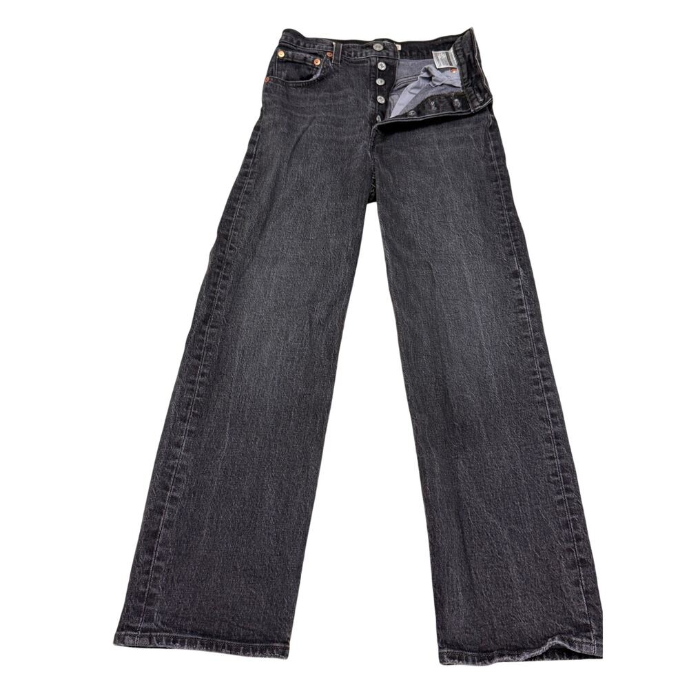Levi’s Premium Ribcage Straight Jeans Black Wash Button Fly 25